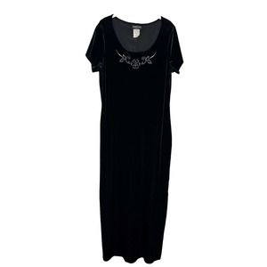 Danielle Casey womens Black Stretch Floral Velvet Short Sleeve Maxi Dress Sz 14